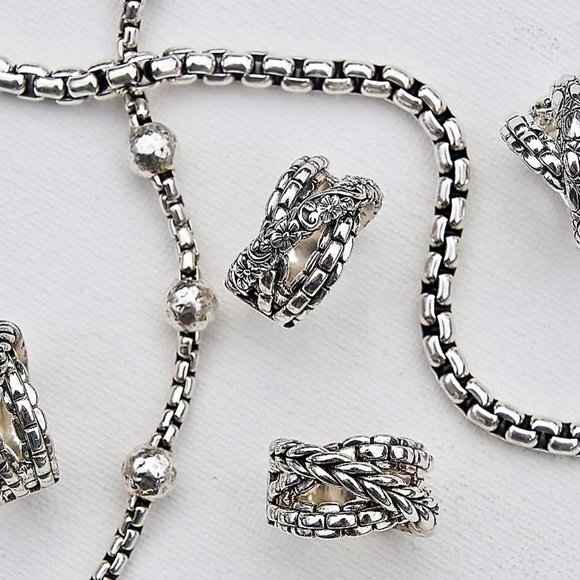 John Hardy JAI Wide Floral Carved Cross-Over Band Sterling Silver Ring - 6.5 - Picture 12 of 13